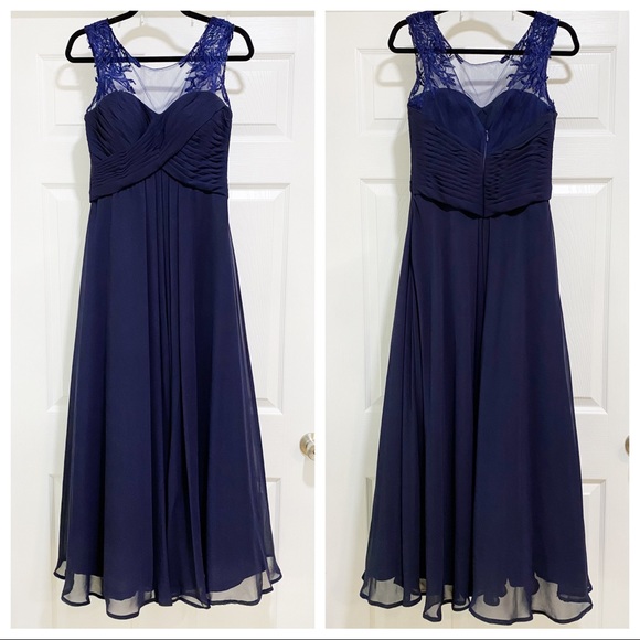Morilee Madeline Gardner Chiffon Bridesmaid Dress Embroidered Gown Blue Size 8 - Picture 2 of 14